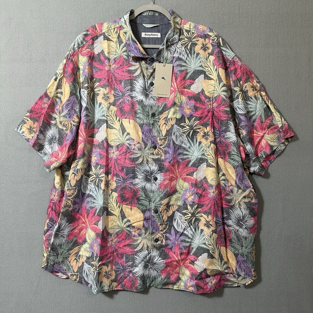 New Tommy Bahama Men's Camp Shirt Size 3XL Floral Button Up Cotton Vacation